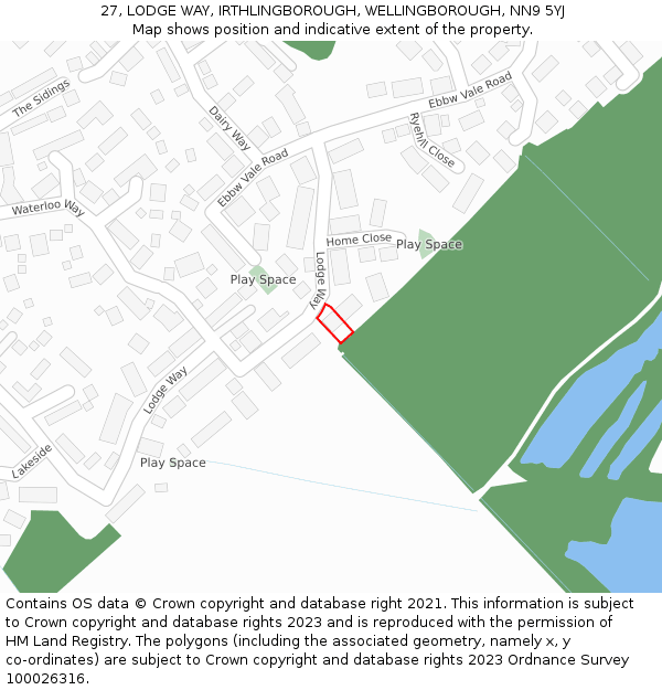 27, LODGE WAY, IRTHLINGBOROUGH, WELLINGBOROUGH, NN9 5YJ: Location map and indicative extent of plot