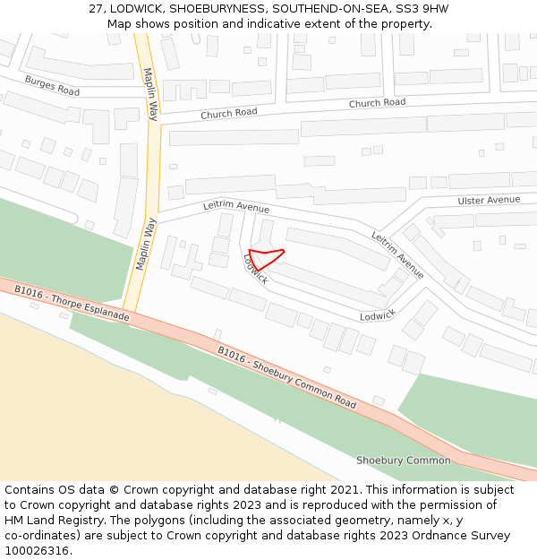 27, LODWICK, SHOEBURYNESS, SOUTHEND-ON-SEA, SS3 9HW: Location map and indicative extent of plot