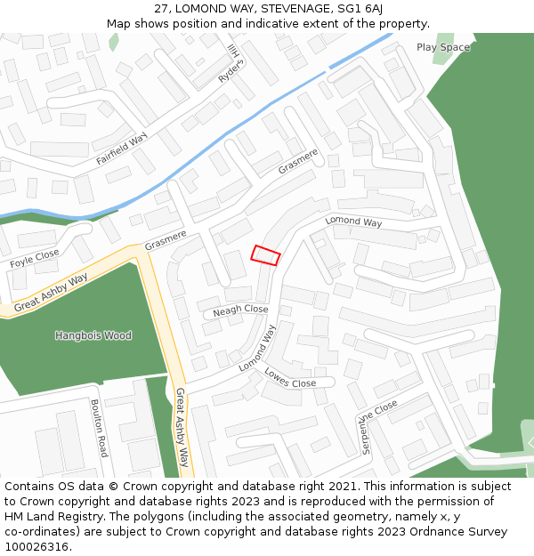 27, LOMOND WAY, STEVENAGE, SG1 6AJ: Location map and indicative extent of plot