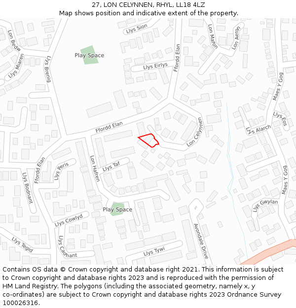 27, LON CELYNNEN, RHYL, LL18 4LZ: Location map and indicative extent of plot