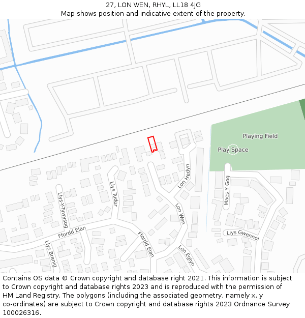 27, LON WEN, RHYL, LL18 4JG: Location map and indicative extent of plot