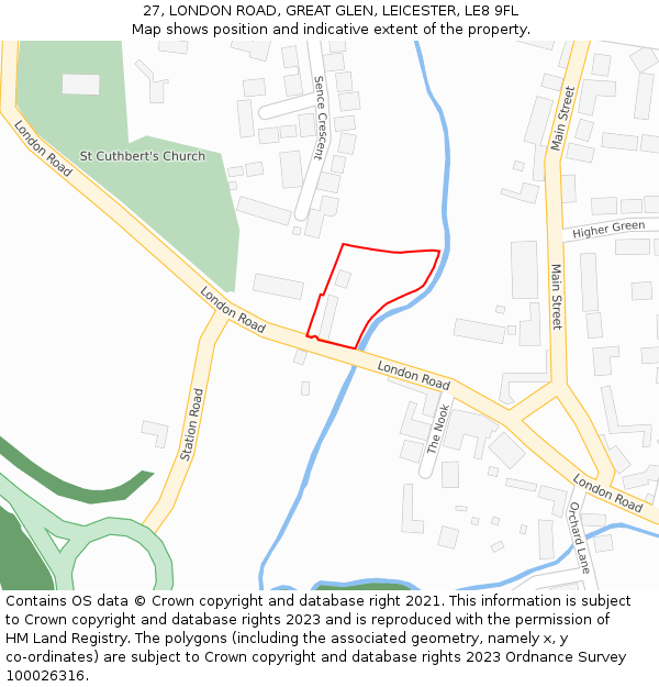 27, LONDON ROAD, GREAT GLEN, LEICESTER, LE8 9FL: Location map and indicative extent of plot