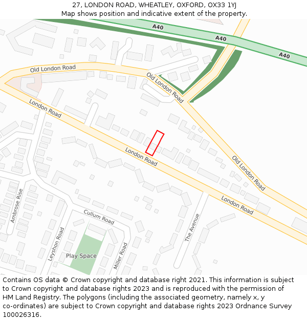 27, LONDON ROAD, WHEATLEY, OXFORD, OX33 1YJ: Location map and indicative extent of plot