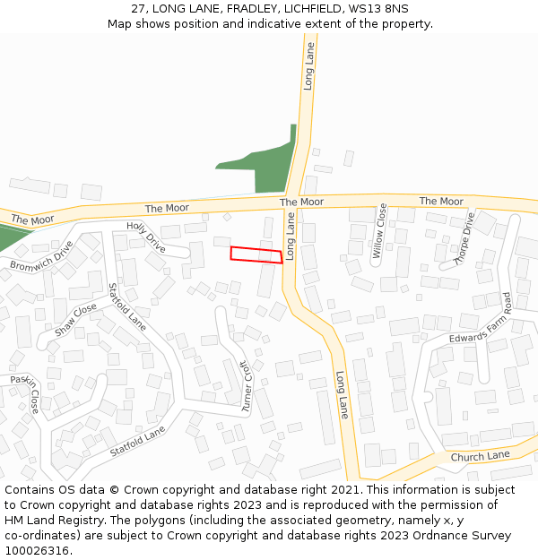 27, LONG LANE, FRADLEY, LICHFIELD, WS13 8NS: Location map and indicative extent of plot