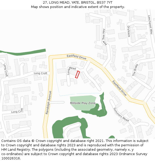 27, LONG MEAD, YATE, BRISTOL, BS37 7YT: Location map and indicative extent of plot