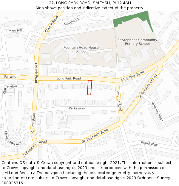 27, LONG PARK ROAD, SALTASH, PL12 4AH: Location map and indicative extent of plot