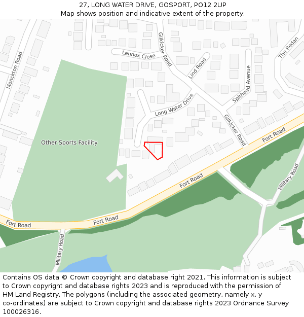 27, LONG WATER DRIVE, GOSPORT, PO12 2UP: Location map and indicative extent of plot