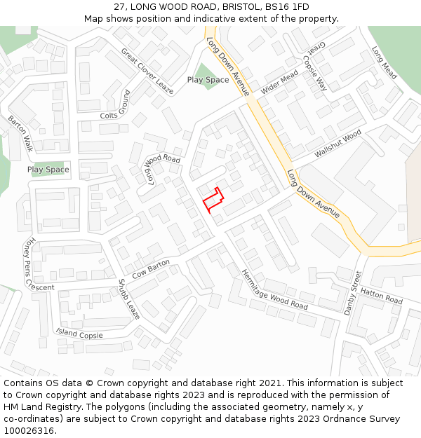 27, LONG WOOD ROAD, BRISTOL, BS16 1FD: Location map and indicative extent of plot