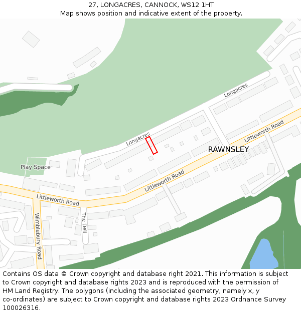 27, LONGACRES, CANNOCK, WS12 1HT: Location map and indicative extent of plot