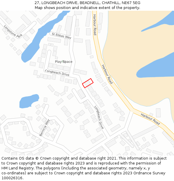 27, LONGBEACH DRIVE, BEADNELL, CHATHILL, NE67 5EG: Location map and indicative extent of plot