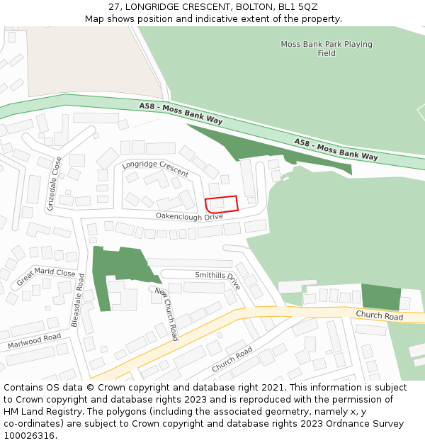 27, LONGRIDGE CRESCENT, BOLTON, BL1 5QZ: Location map and indicative extent of plot