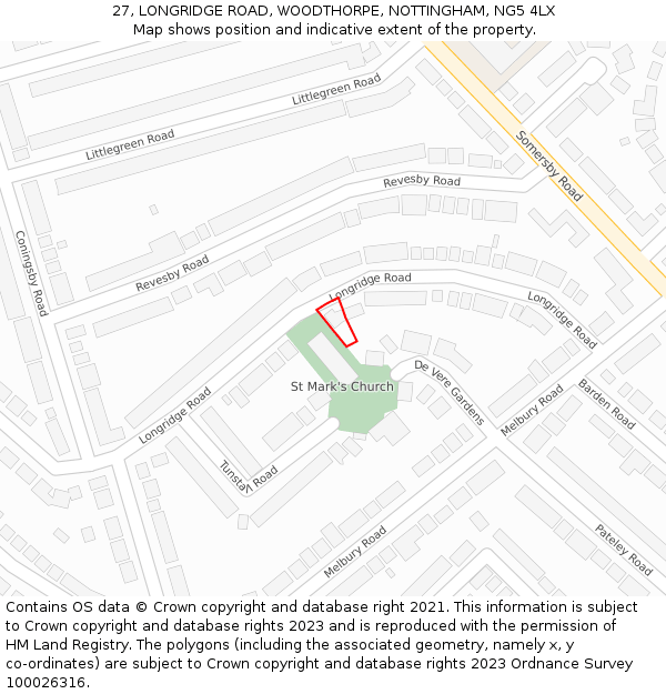 27, LONGRIDGE ROAD, WOODTHORPE, NOTTINGHAM, NG5 4LX: Location map and indicative extent of plot