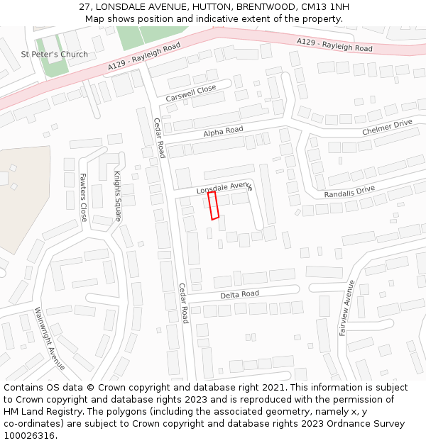 27, LONSDALE AVENUE, HUTTON, BRENTWOOD, CM13 1NH: Location map and indicative extent of plot