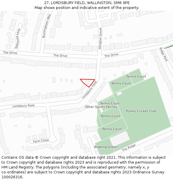 27, LORDSBURY FIELD, WALLINGTON, SM6 9PE: Location map and indicative extent of plot