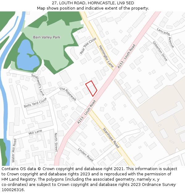 27, LOUTH ROAD, HORNCASTLE, LN9 5ED: Location map and indicative extent of plot