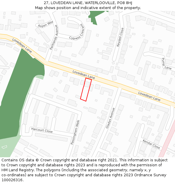 27, LOVEDEAN LANE, WATERLOOVILLE, PO8 8HJ: Location map and indicative extent of plot