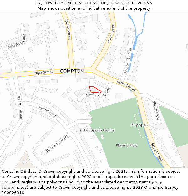 27, LOWBURY GARDENS, COMPTON, NEWBURY, RG20 6NN: Location map and indicative extent of plot