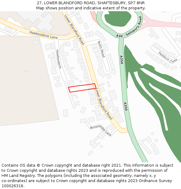 27, LOWER BLANDFORD ROAD, SHAFTESBURY, SP7 8NR: Location map and indicative extent of plot