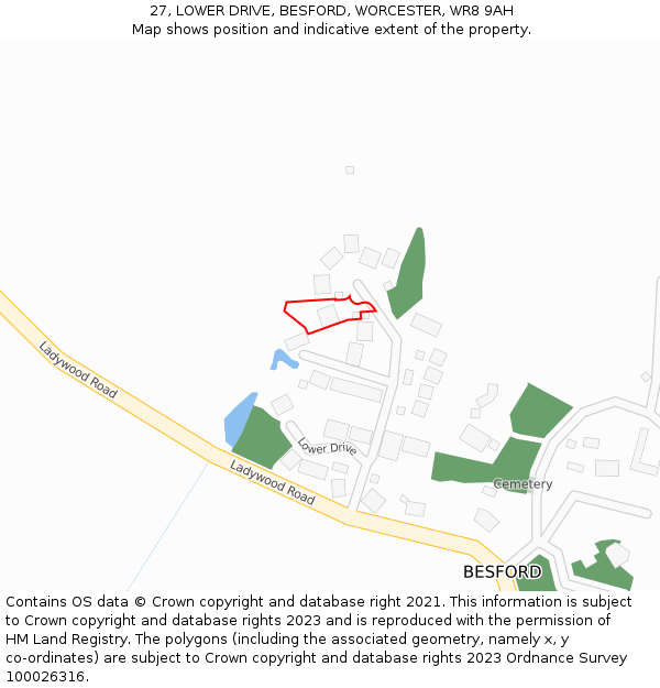 27, LOWER DRIVE, BESFORD, WORCESTER, WR8 9AH: Location map and indicative extent of plot