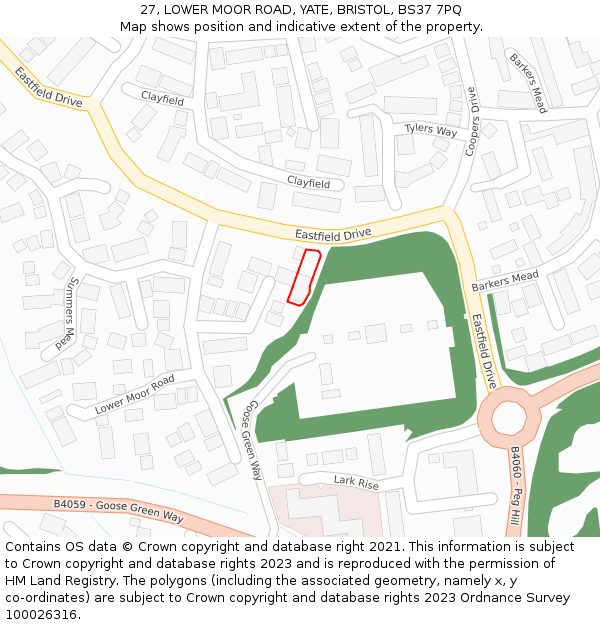 27, LOWER MOOR ROAD, YATE, BRISTOL, BS37 7PQ: Location map and indicative extent of plot