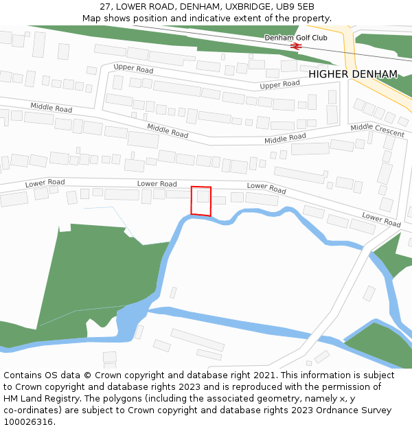 27, LOWER ROAD, DENHAM, UXBRIDGE, UB9 5EB: Location map and indicative extent of plot