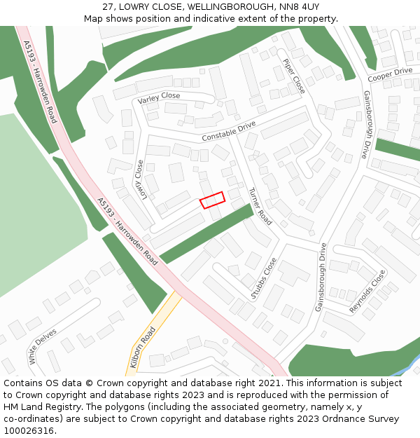 27, LOWRY CLOSE, WELLINGBOROUGH, NN8 4UY: Location map and indicative extent of plot