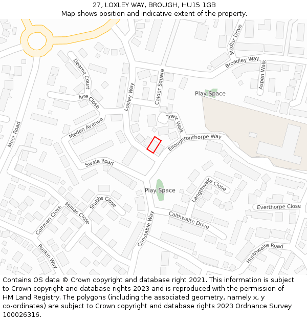 27, LOXLEY WAY, BROUGH, HU15 1GB: Location map and indicative extent of plot