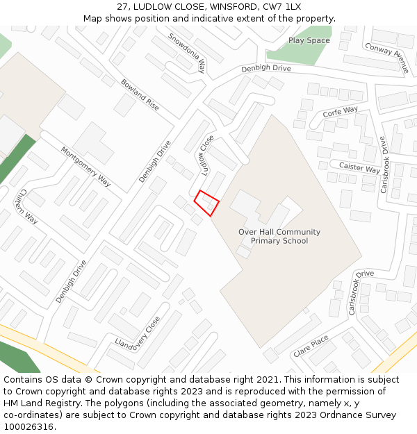 27, LUDLOW CLOSE, WINSFORD, CW7 1LX: Location map and indicative extent of plot