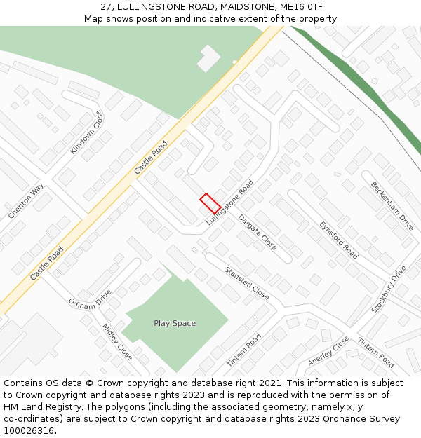 27, LULLINGSTONE ROAD, MAIDSTONE, ME16 0TF: Location map and indicative extent of plot