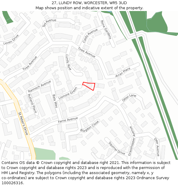 27, LUNDY ROW, WORCESTER, WR5 3UD: Location map and indicative extent of plot