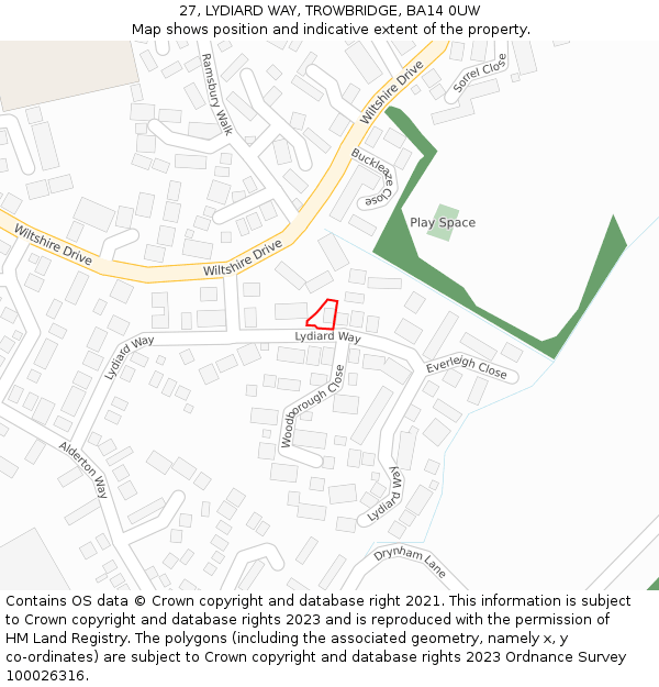 27, LYDIARD WAY, TROWBRIDGE, BA14 0UW: Location map and indicative extent of plot
