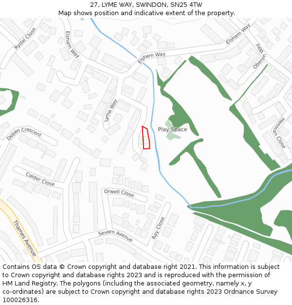 27, LYME WAY, SWINDON, SN25 4TW: Location map and indicative extent of plot