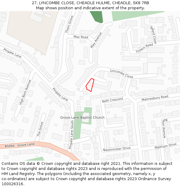 27, LYNCOMBE CLOSE, CHEADLE HULME, CHEADLE, SK8 7RB: Location map and indicative extent of plot