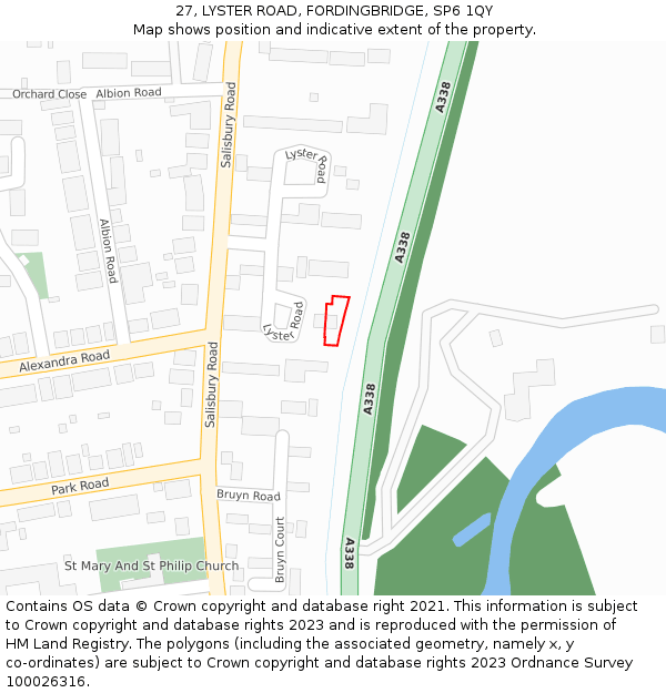 27, LYSTER ROAD, FORDINGBRIDGE, SP6 1QY: Location map and indicative extent of plot