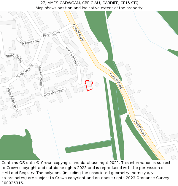 27, MAES CADWGAN, CREIGIAU, CARDIFF, CF15 9TQ: Location map and indicative extent of plot