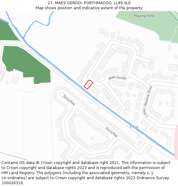 27, MAES GERDDI, PORTHMADOG, LL49 9LE: Location map and indicative extent of plot