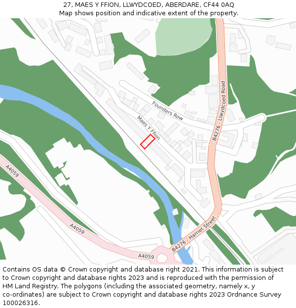 27, MAES Y FFION, LLWYDCOED, ABERDARE, CF44 0AQ: Location map and indicative extent of plot