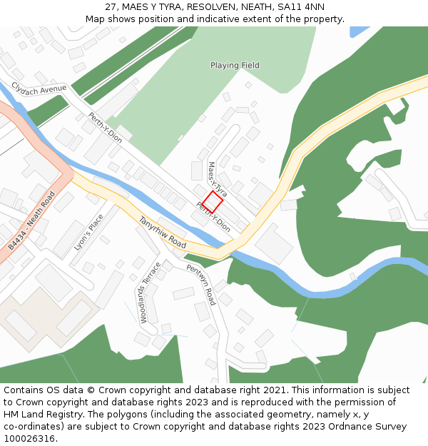 27, MAES Y TYRA, RESOLVEN, NEATH, SA11 4NN: Location map and indicative extent of plot
