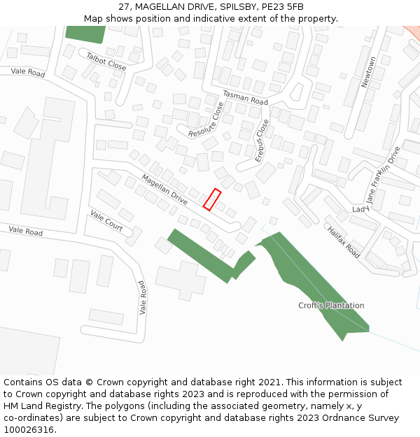 27, MAGELLAN DRIVE, SPILSBY, PE23 5FB: Location map and indicative extent of plot