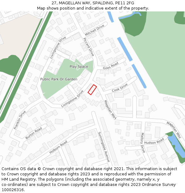 27, MAGELLAN WAY, SPALDING, PE11 2FG: Location map and indicative extent of plot