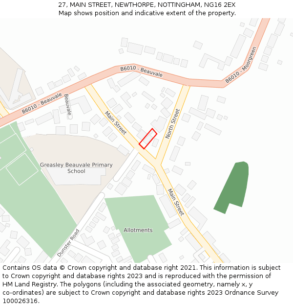 27, MAIN STREET, NEWTHORPE, NOTTINGHAM, NG16 2EX: Location map and indicative extent of plot