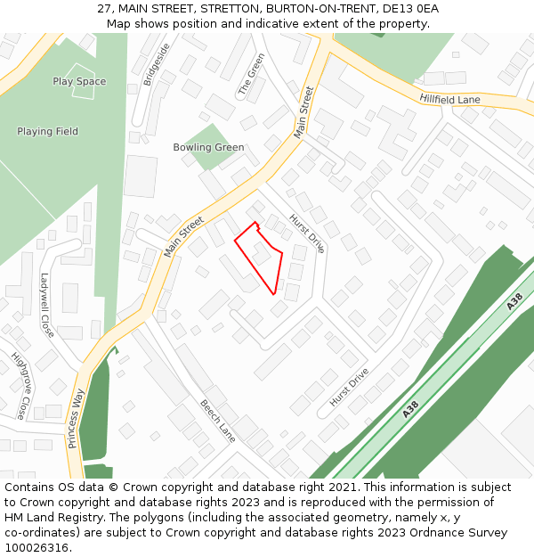 27, MAIN STREET, STRETTON, BURTON-ON-TRENT, DE13 0EA: Location map and indicative extent of plot