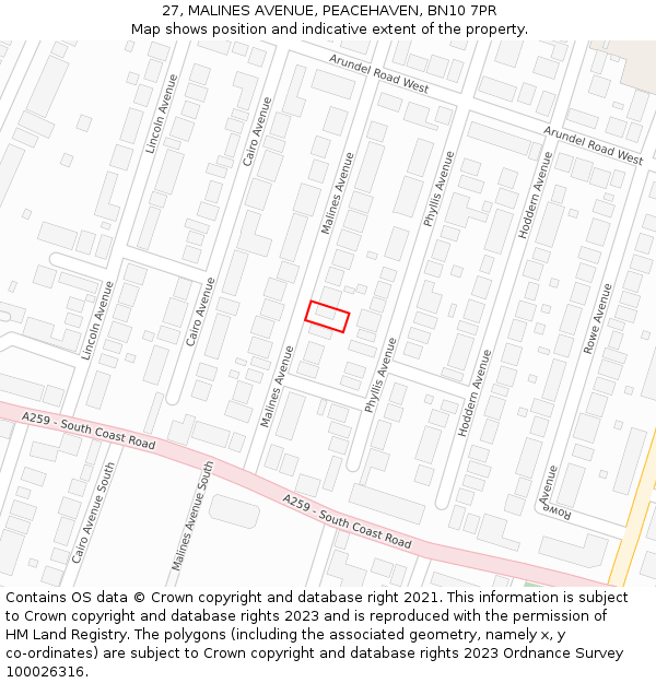 27, MALINES AVENUE, PEACEHAVEN, BN10 7PR: Location map and indicative extent of plot