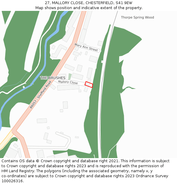 27, MALLORY CLOSE, CHESTERFIELD, S41 9EW: Location map and indicative extent of plot