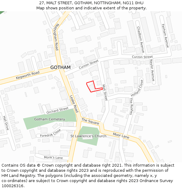 27, MALT STREET, GOTHAM, NOTTINGHAM, NG11 0HU: Location map and indicative extent of plot