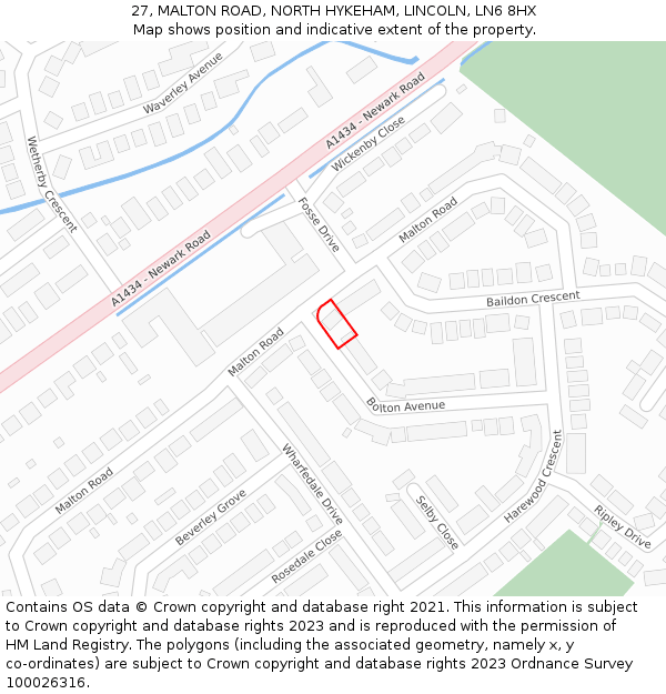 27, MALTON ROAD, NORTH HYKEHAM, LINCOLN, LN6 8HX: Location map and indicative extent of plot