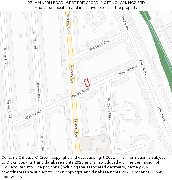 27, MALVERN ROAD, WEST BRIDGFORD, NOTTINGHAM, NG2 7BD: Location map and indicative extent of plot