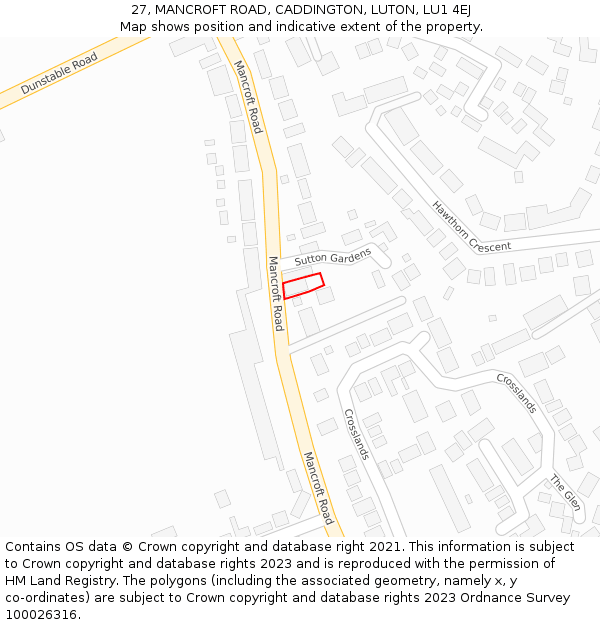 27, MANCROFT ROAD, CADDINGTON, LUTON, LU1 4EJ: Location map and indicative extent of plot