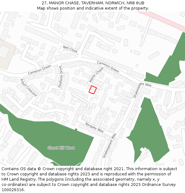 27, MANOR CHASE, TAVERHAM, NORWICH, NR8 6UB: Location map and indicative extent of plot