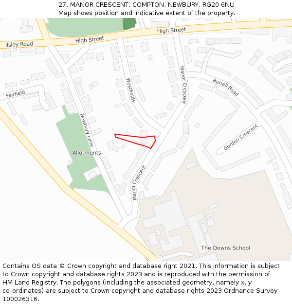 27, MANOR CRESCENT, COMPTON, NEWBURY, RG20 6NU: Location map and indicative extent of plot